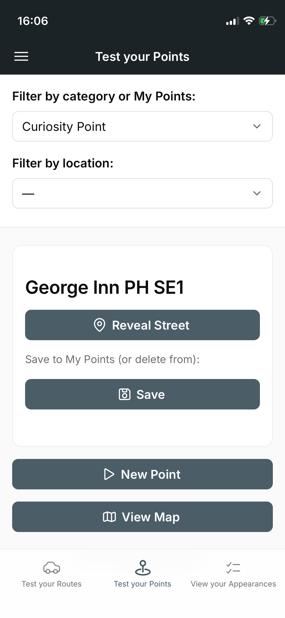 Demo view of the Test your Knowledge app points test