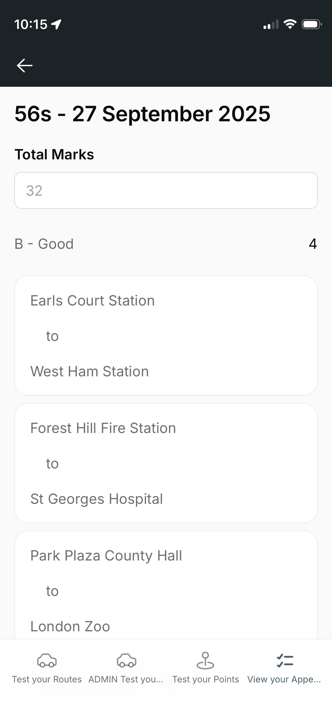 Demo view of the Test your Knowledge app view your saved appearances